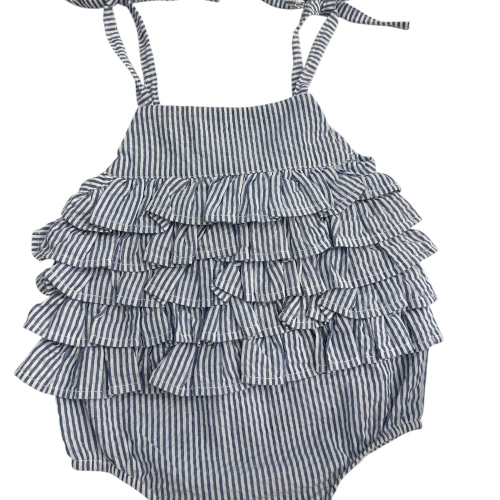 Mudpie Seersucker Ruffled Baby Romper